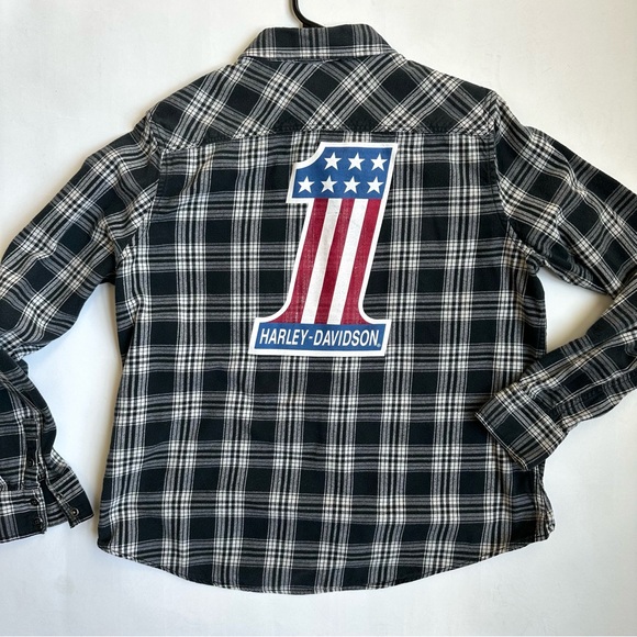 Harley-Davidson Tops - Harley-Davidson Women’s Black Plaid Flannel Button Up One 1 XL